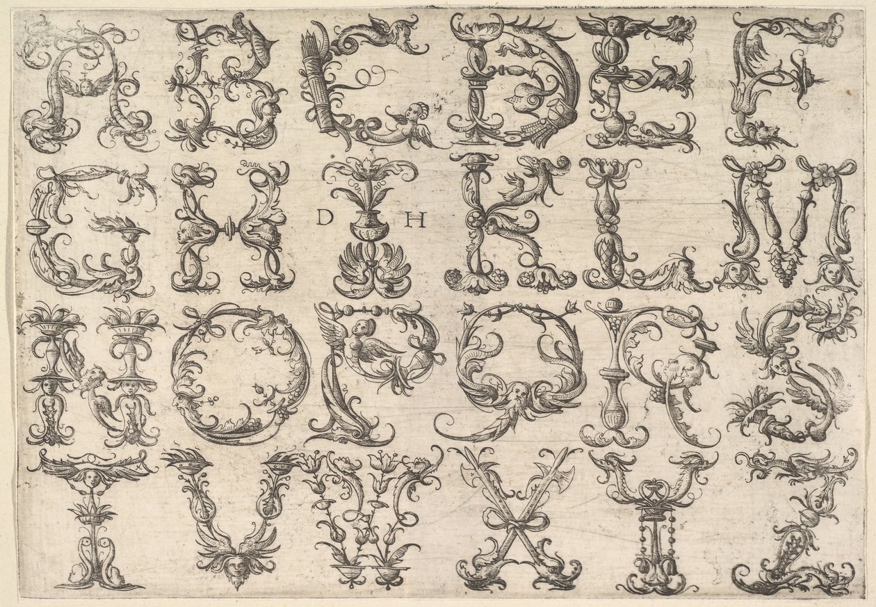 Verziertes römisches Majuskelalphabet, ca. 1520 von Daniel Hopfer
