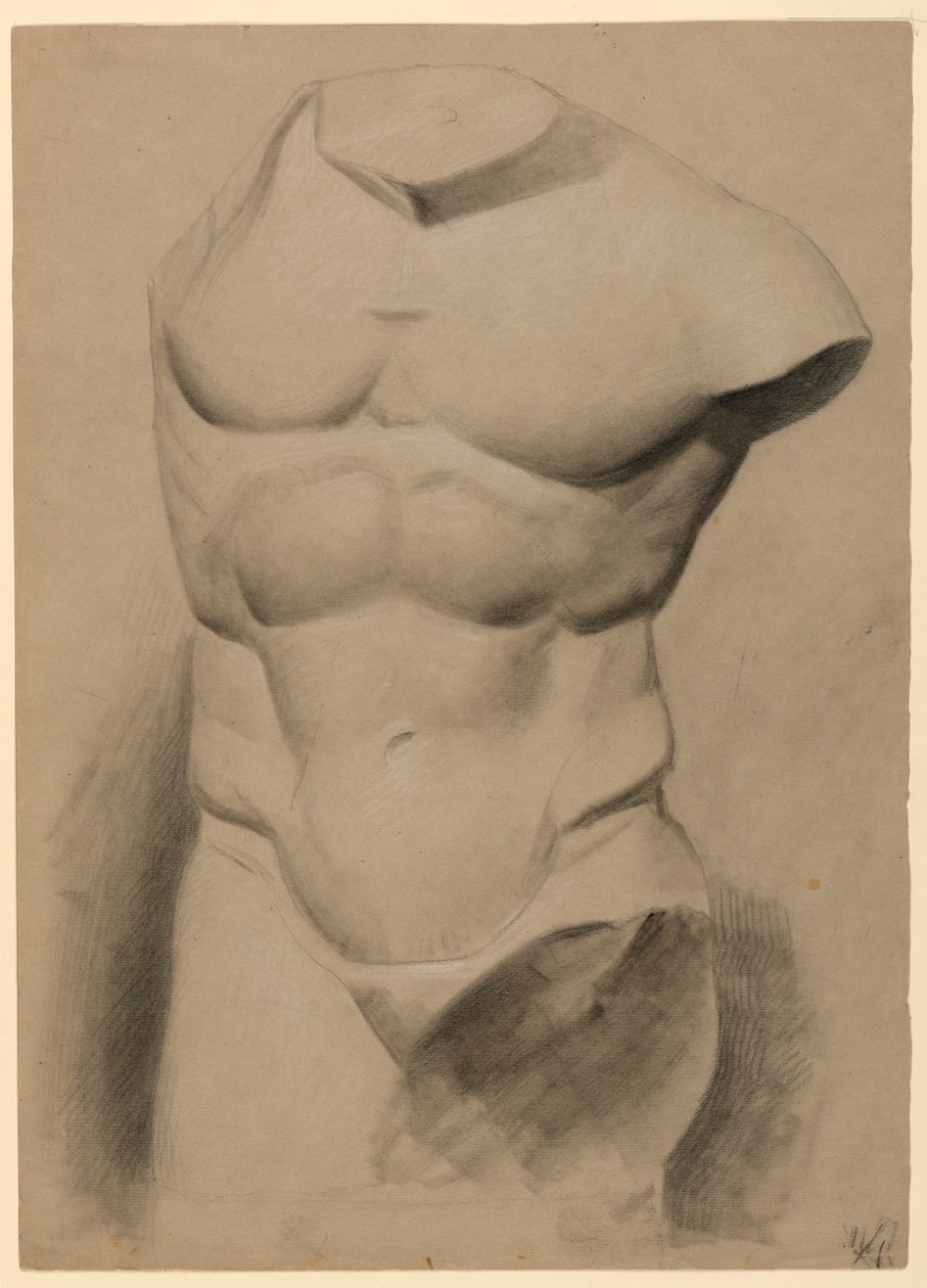 Zeichnung, Männlicher Torso von einem Gipsabdruck, 1840 von Daniel Huntington