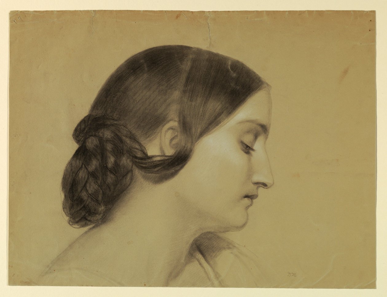 Zeichnung, Profil einer Frau mit geflochtenem Knoten, ca. 1845 von Daniel Huntington