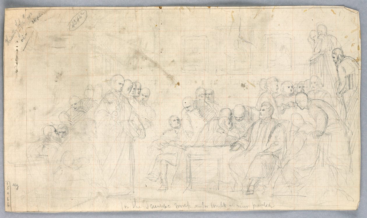 Zeichnung, Studie für "Wissenschaftliche Gruppe", 1858 von Daniel Huntington