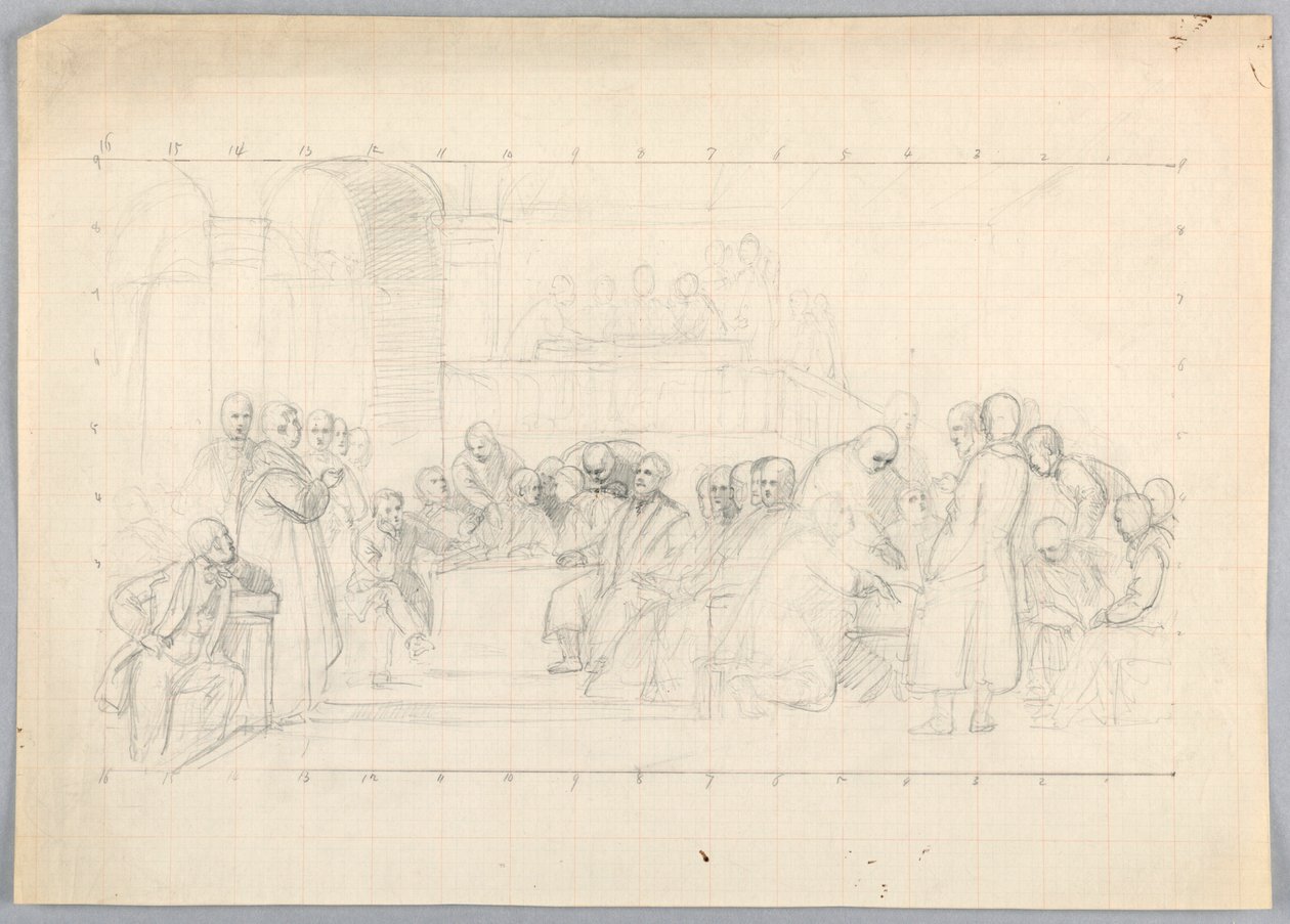 Zeichnung, Studie für "Wissenschaftliche Gruppe", 1858 von Daniel Huntington