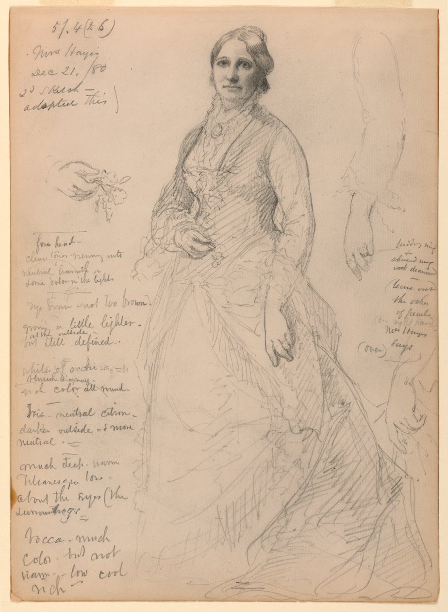 Mrs. Rutherford B. Hayes stehend, Studien von Arm und Händen von Daniel Huntington