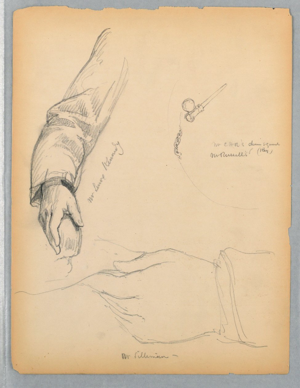 Skizzen des rechten Arms von Mr. Kennedy und der linken Hand von Mr. Silliman von Daniel Huntington