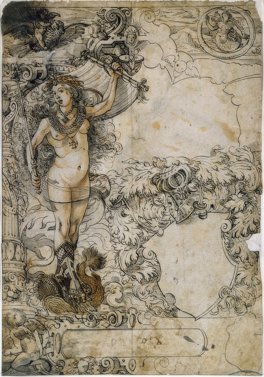 Fortuna mit Segel als Schildhalterin von Daniel Lindtmayer