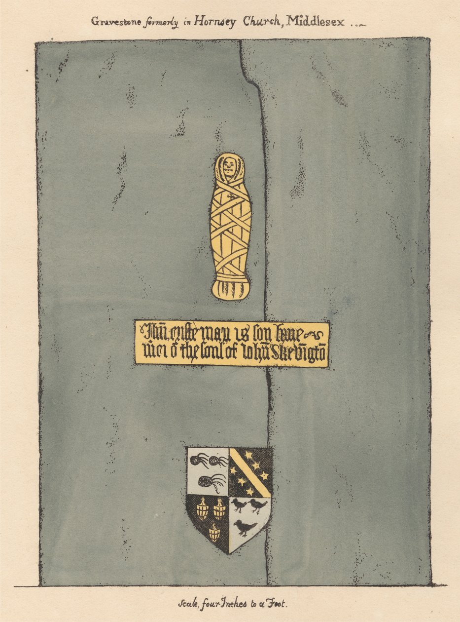 Messingplatte für John Skevington aus der Kirche von Hornsey von Daniel Lysons