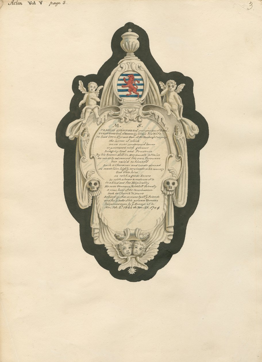 Gedenkstätte für Francis Stratford aus der Kirche von Acton von Daniel Lysons
