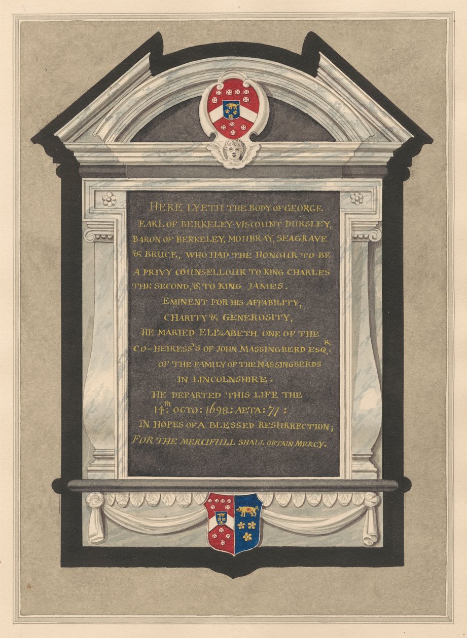 Denkmal für George, Earl of Berkeley aus der Cranford Kirche von Daniel Lysons