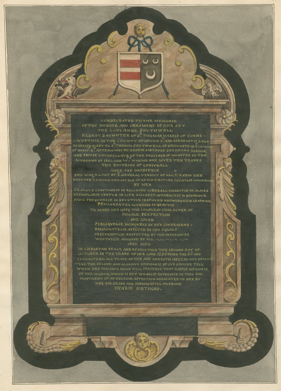 Gedenkstätte der Lady Anne Southwell aus der Kirche von Acton von Daniel Lysons