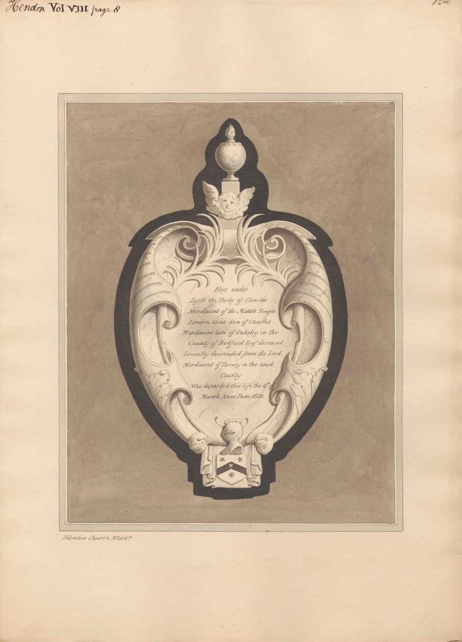 Denkmal für Charles Mordaunt aus der Kirche von Hendon von Daniel Lysons