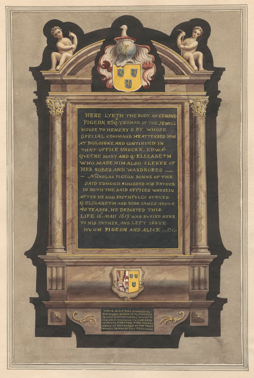 Denkmal für Edmond Pigeon und Nickolas Pigeon aus der Kirche von Hampton von Daniel Lysons