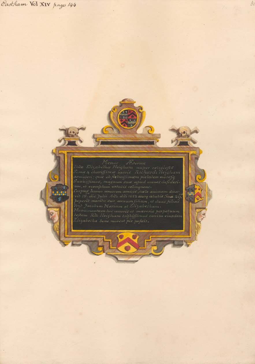 Denkmal für Elizabeth Heigham aus der East Ham Kirche von Daniel Lysons