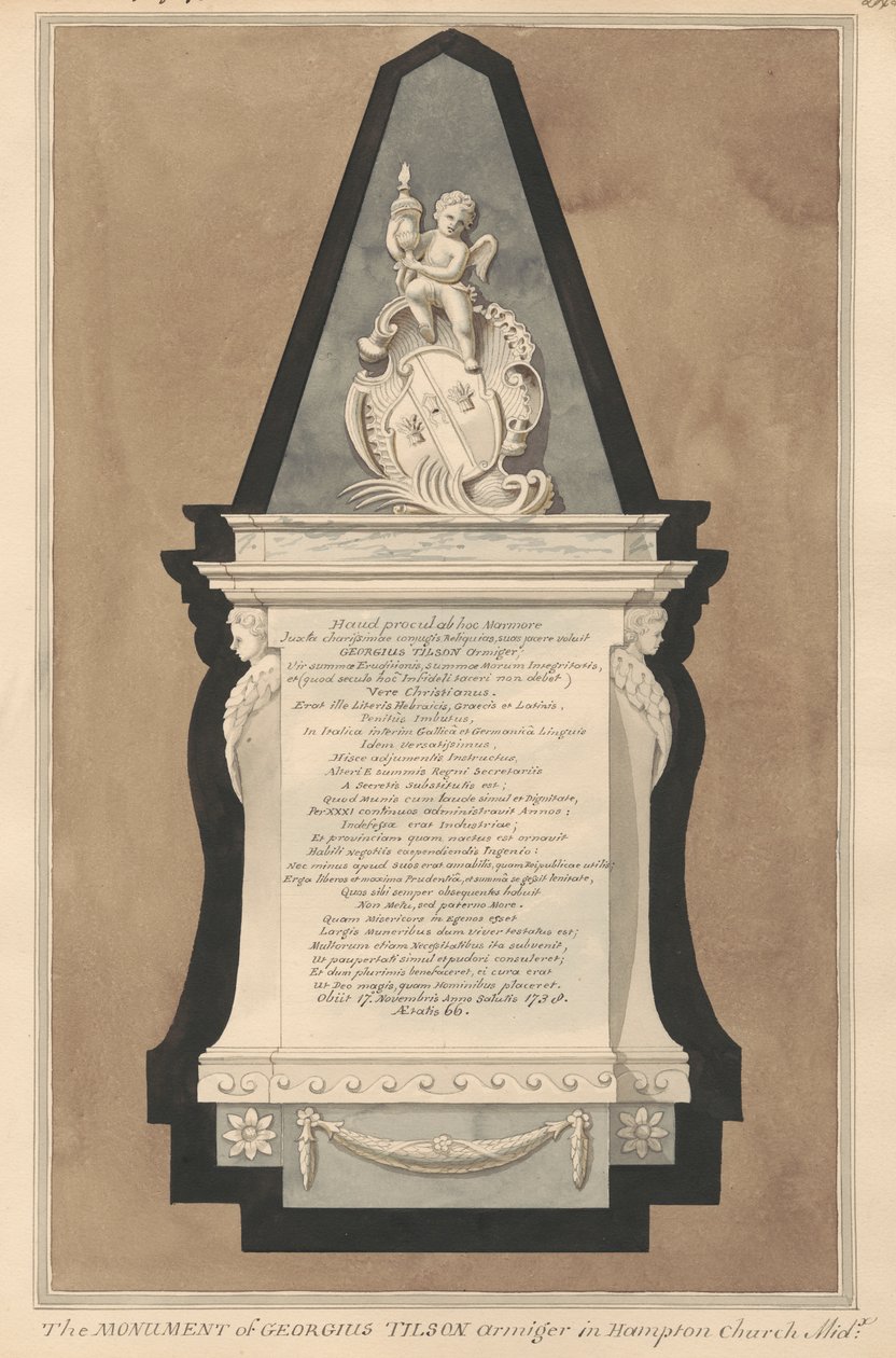 Gedenkstätte für George Tilson aus der Kirche von Hampton von Daniel Lysons