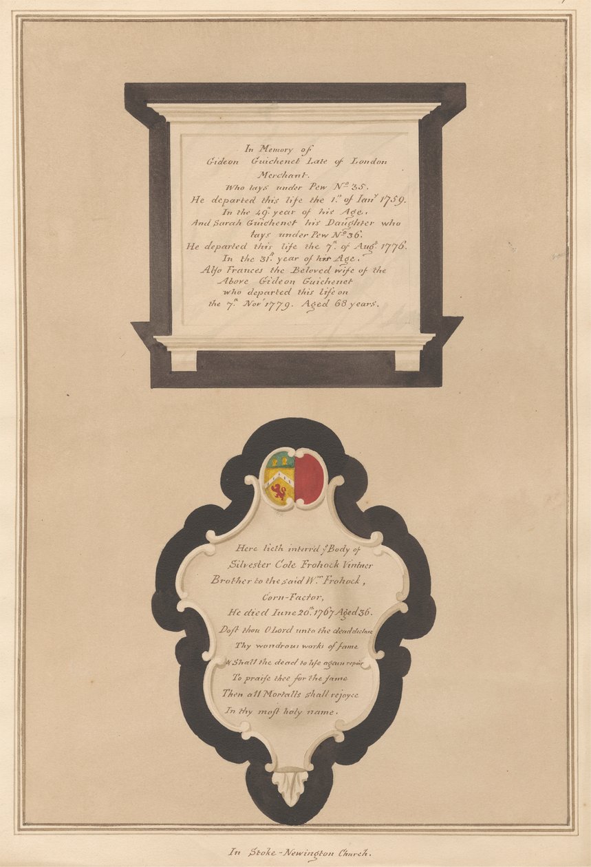 Denkmal für Gideon und Frances Guichenet und ihre Tochter Sarah sowie für Silvester Cote von Daniel Lysons