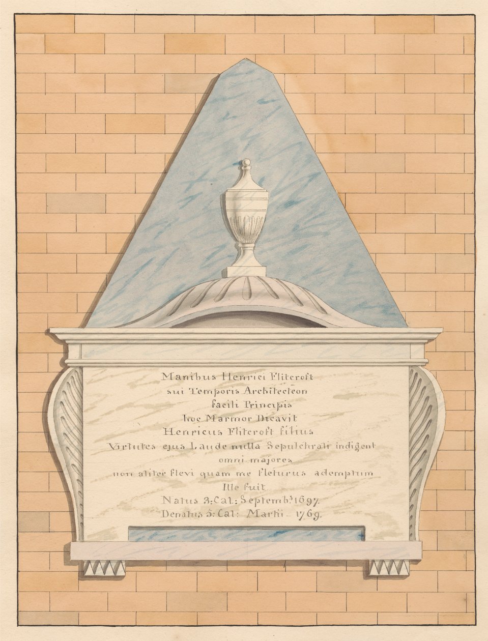 Gedenkstätte für Henry Flitcroft aus der Kirche von Teddington von Daniel Lysons