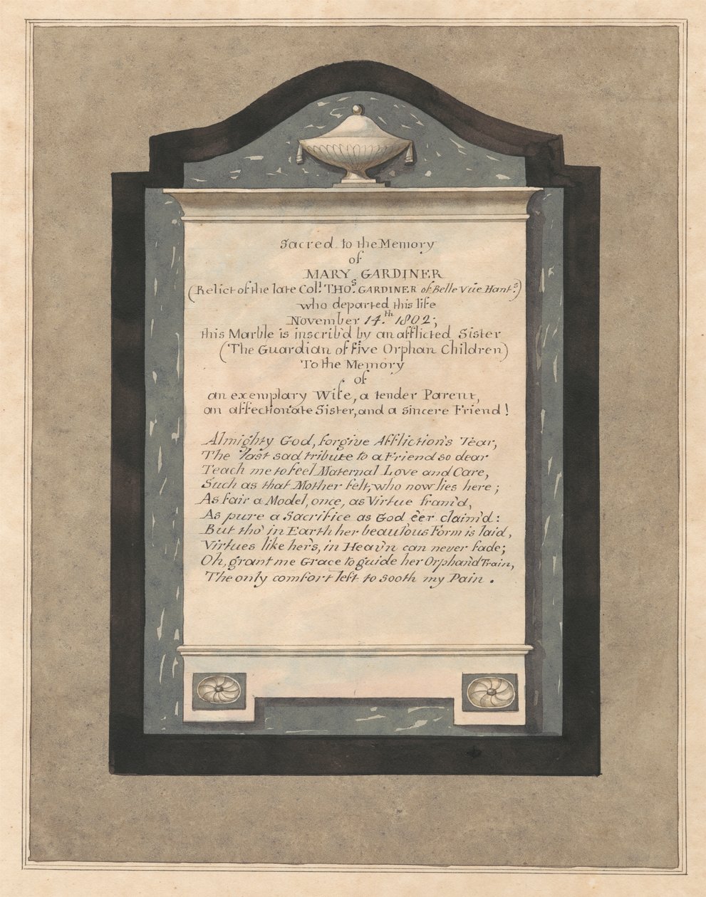 Gedenkstätte für Mary Gardiner aus der Kirche von Hampton von Daniel Lysons