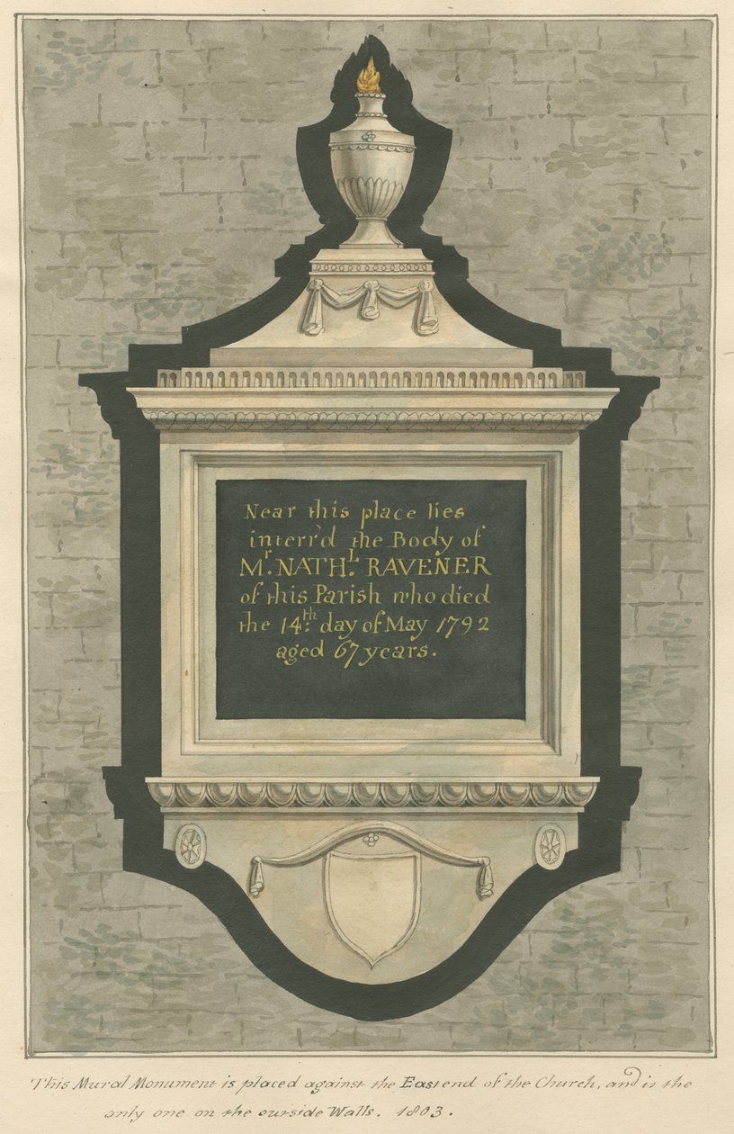 Denkmal für Mr. Nathaniel Ravener aus der Greenford-Kirche von Daniel Lysons