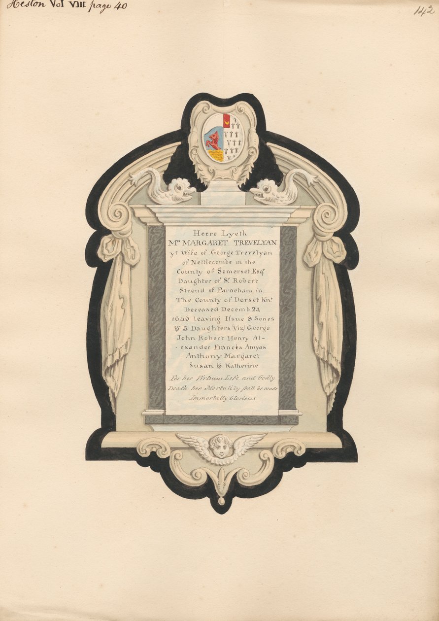 Gedenkstätte für Mrs. Trevelyan aus der Kirche von Heston von Daniel Lysons