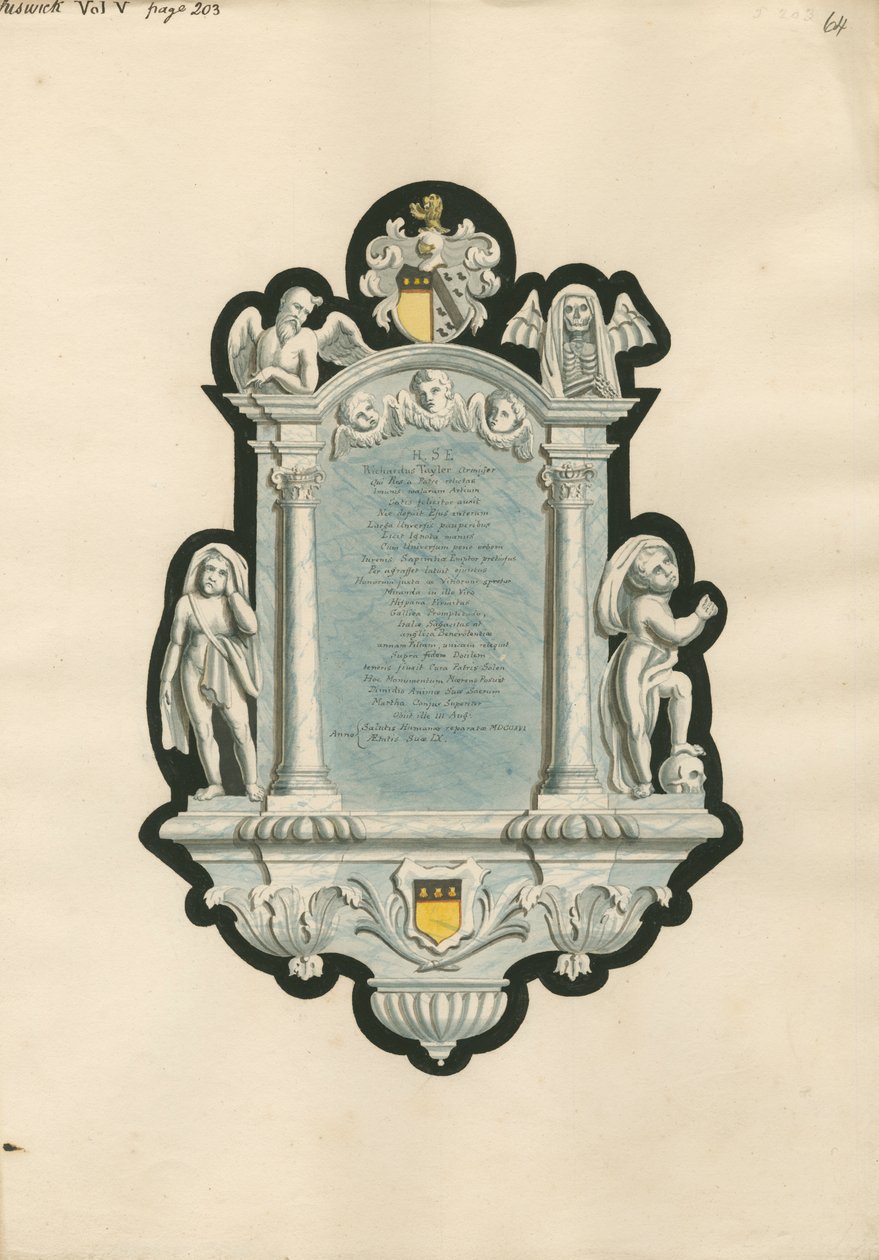 Denkmal für Richard Taylor aus der Kirche von Chiswick von Daniel Lysons