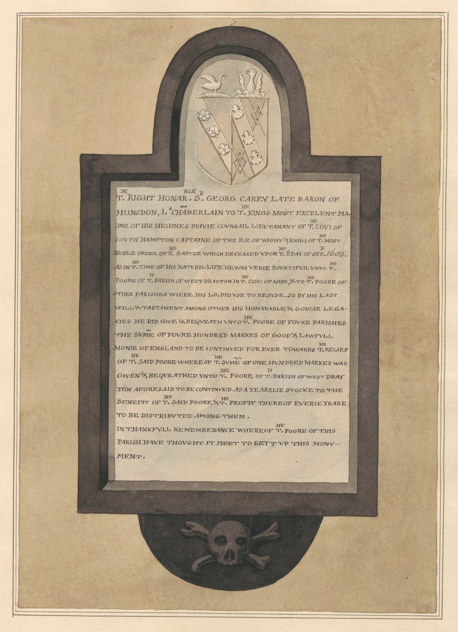Gedenkstätte für Sir George Carey aus der Drayton Kirche von Daniel Lysons