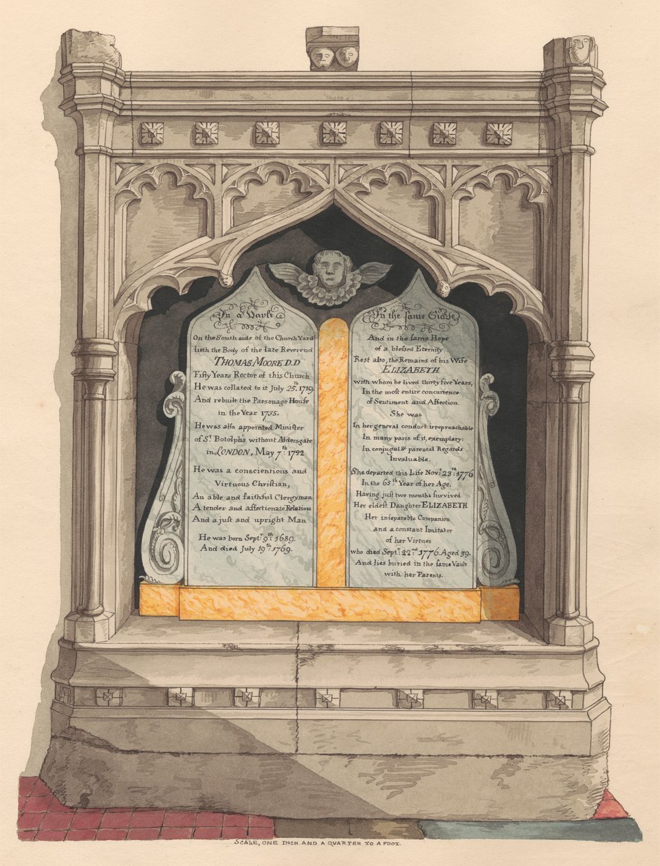 Denkmal für Thomas und Elizabeth Moore und ihre Tochter Elizabeth aus der Chiselhurst Kirche von Daniel Lysons