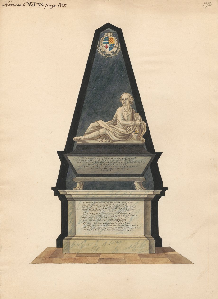 Grab von John Merick aus der Norwood Kirche von Daniel Lysons