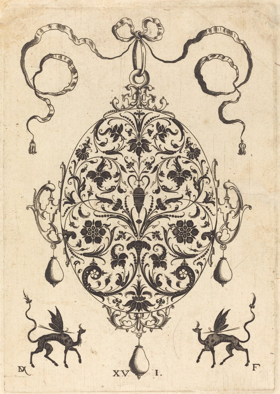 Großes Anhänger, aufrechtes Oval mit Blumenschmuck von Daniel Mignot