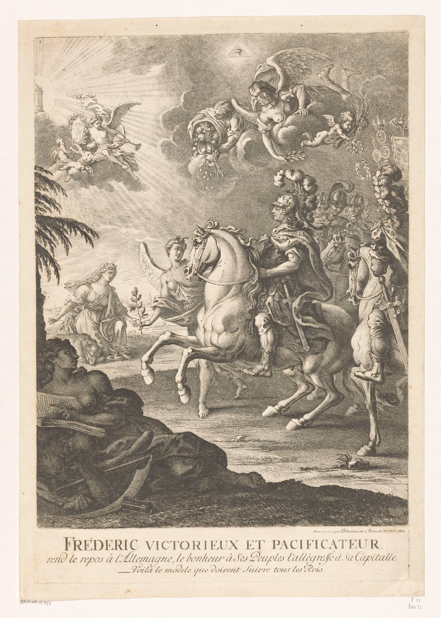 Allegorische Darstellung mit Friedrich dem Großen zu Pferd von Daniel Nikolaus Chodowiecki