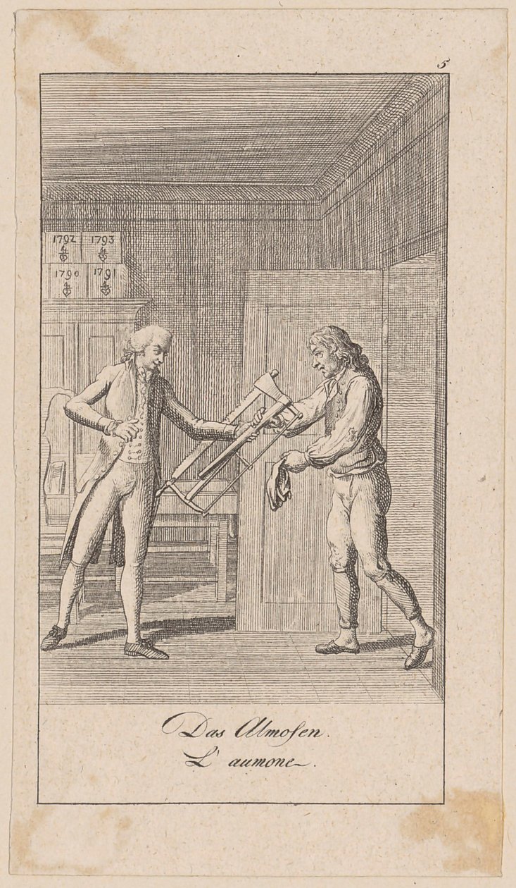 Almosen, Blatt 5 der Folge „Aufrichtigkeit und Heuchelei“ von Daniel Nikolaus Chodowiecki