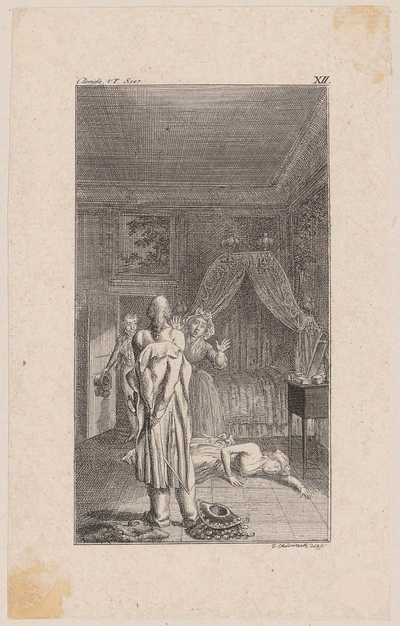 Clarisse wird nach ihrer Flucht aus dem Bordell vom verkleideten Lovelace aufgespürt und überrascht von Daniel Nikolaus Chodowiecki