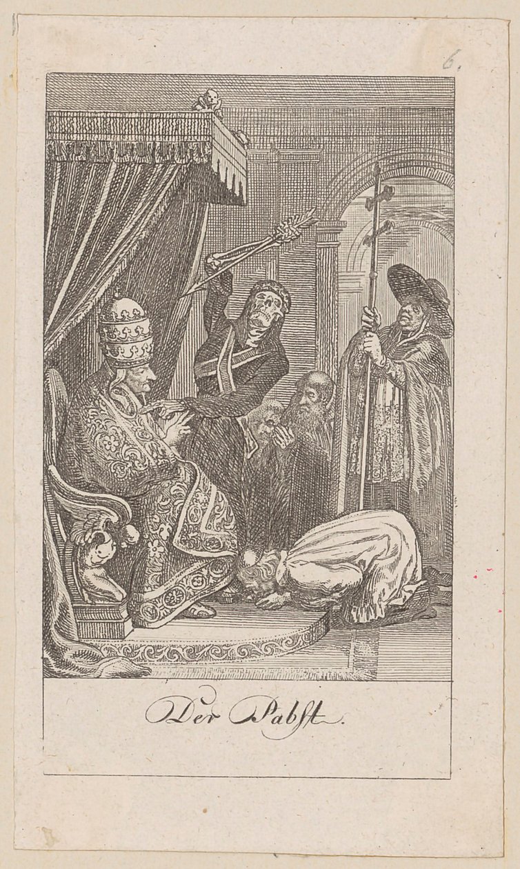 Papst, Blatt 6 der Folge "Der Totentanz" von Daniel Nikolaus Chodowiecki