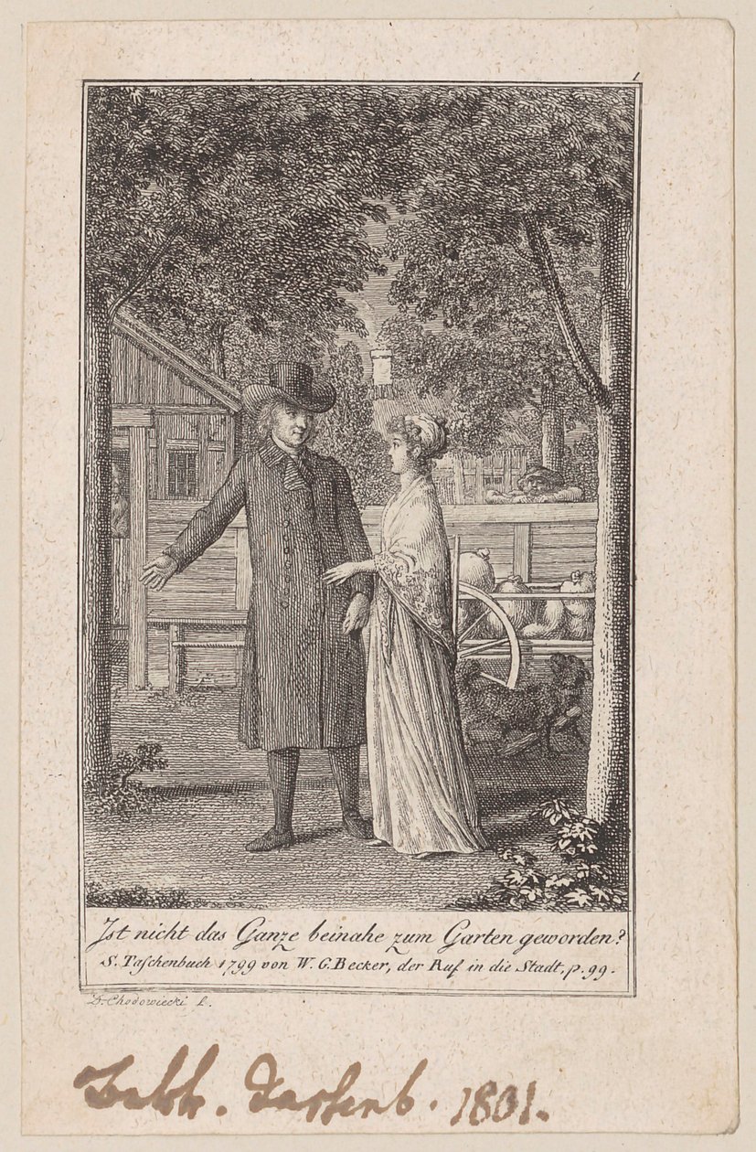 Pastor Sembach mit seiner Tochter, Blatt 1 der Folge "Der Ruf in die Stadt" von Daniel Nikolaus Chodowiecki
