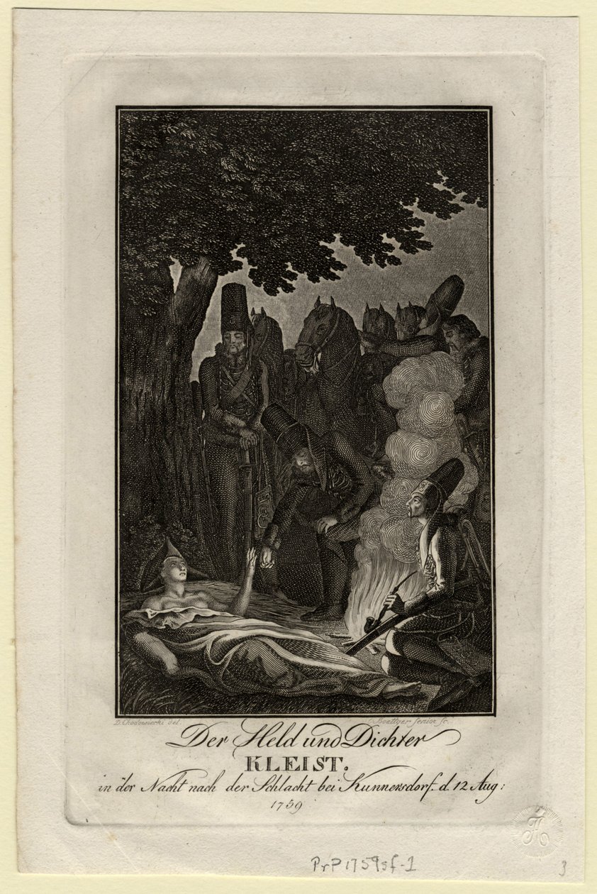 Dichter Ewald von Kleist in der Schlacht bei Kunersdorf, am 12. August 1759, ca. 1759 von Daniel Nikolaus Chodowiecki