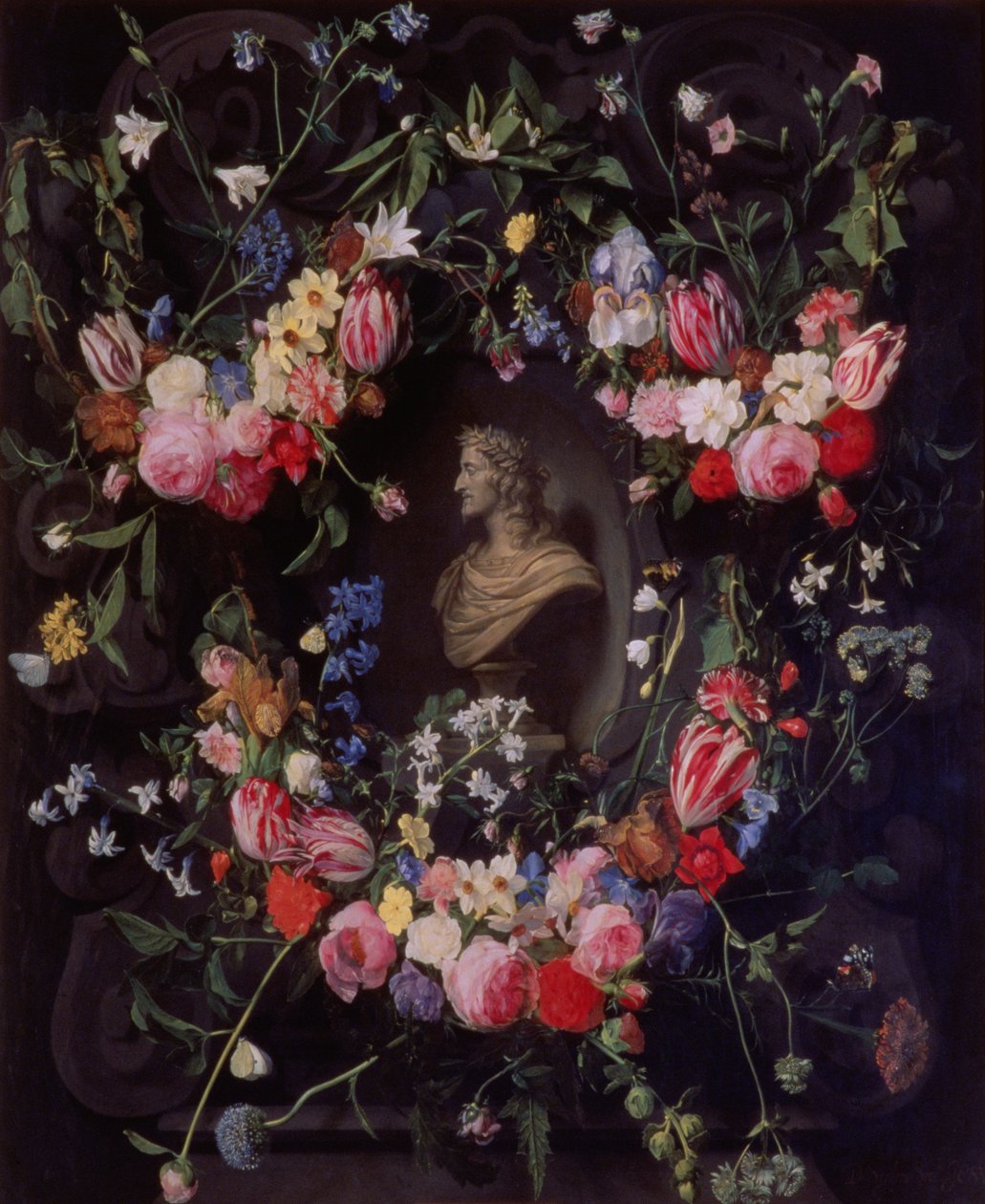 Blumengirlande um eine Marmorbüste von Erzherzog Leopold Wilhelm, ca. 1647 von Daniel Seghers