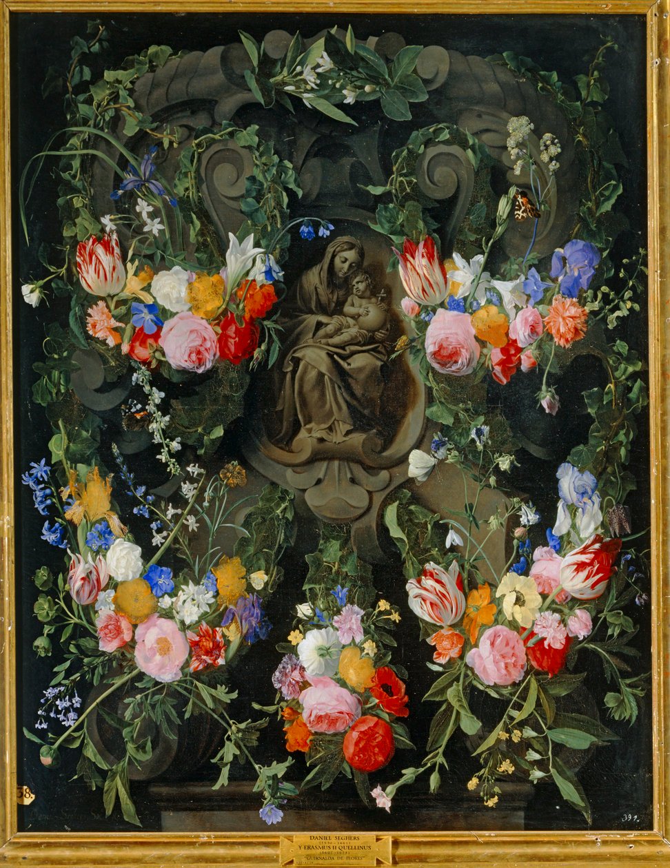 Madonna in einem Blumenkranz von Daniel Seghers