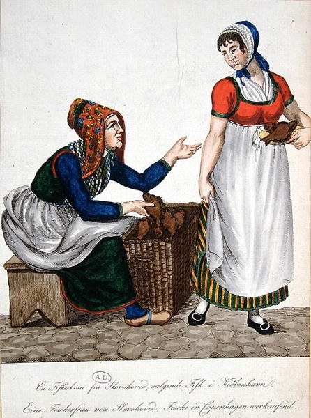 Fischverkäuferin aus Skovshoved verkauft Fisch in Kopenhagen, frühes 19. Jahrhundert von Danish School