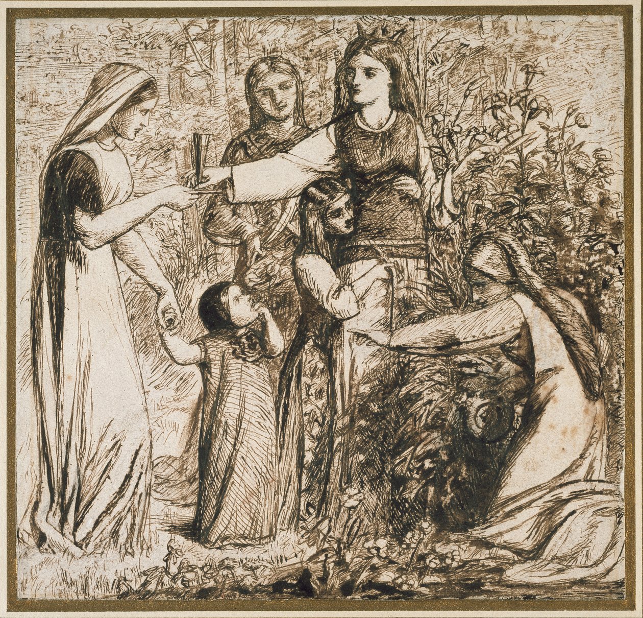 Dantes Vision von Matilda, die Blumen sammelt, 1855 von Dante Gabriel Charles Rossetti