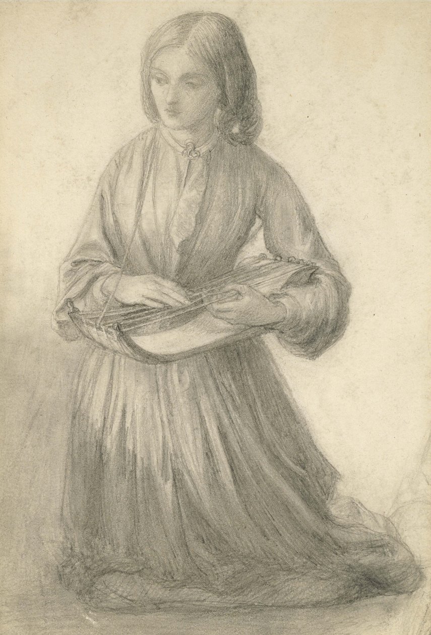 Elizabeth Siddal spielt ein Saiteninstrument, ca. 1852 von Dante Gabriel Charles Rossetti