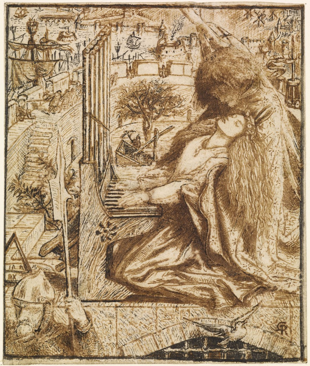 Entwurf für Moxons Tennyson - Heilige Cäcilia von Dante Gabriel Charles Rossetti