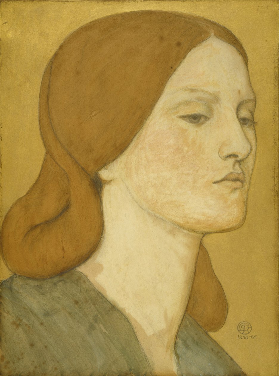 Kopf eines Mädchens im grünen Kleid (Elizabeth Siddal), 1850-65 von Dante Gabriel Charles Rossetti