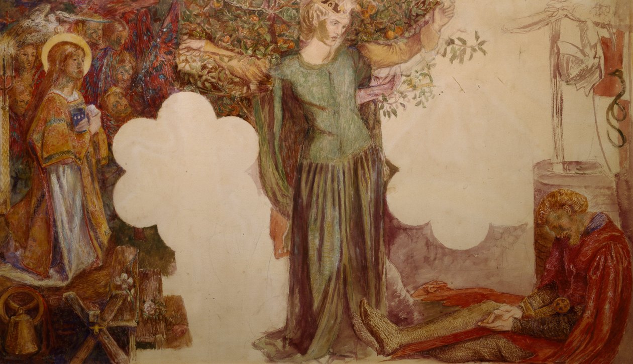 Sir Lancelot wird durch seine Sünde daran gehindert, die Kapelle des Heiligen Grals zu betreten von Dante Gabriel Charles Rossetti