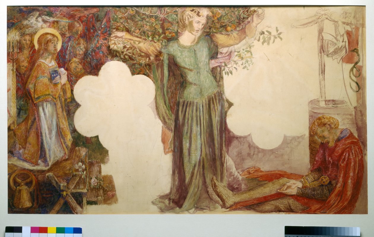 Sir Lancelots Vision, Studie für das Freskogemälde in der Oxford Union von Dante Gabriel Charles Rossetti