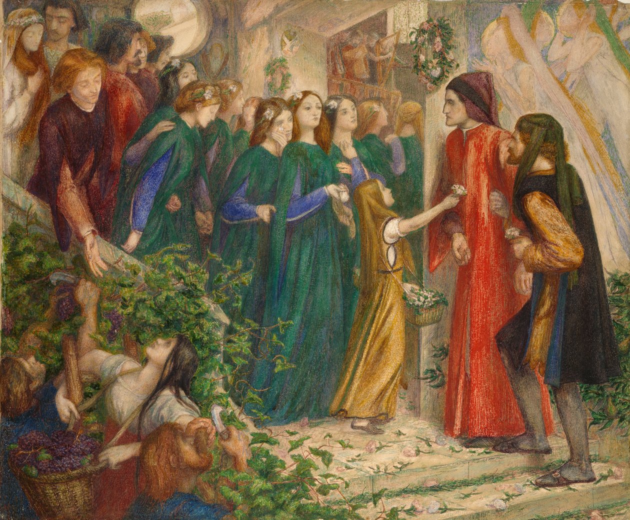 Beatrice bei einem Hochzeitsfest verweigert Dante ihren Gruß, 1851-1855 von Dante Gabriel Rossetti