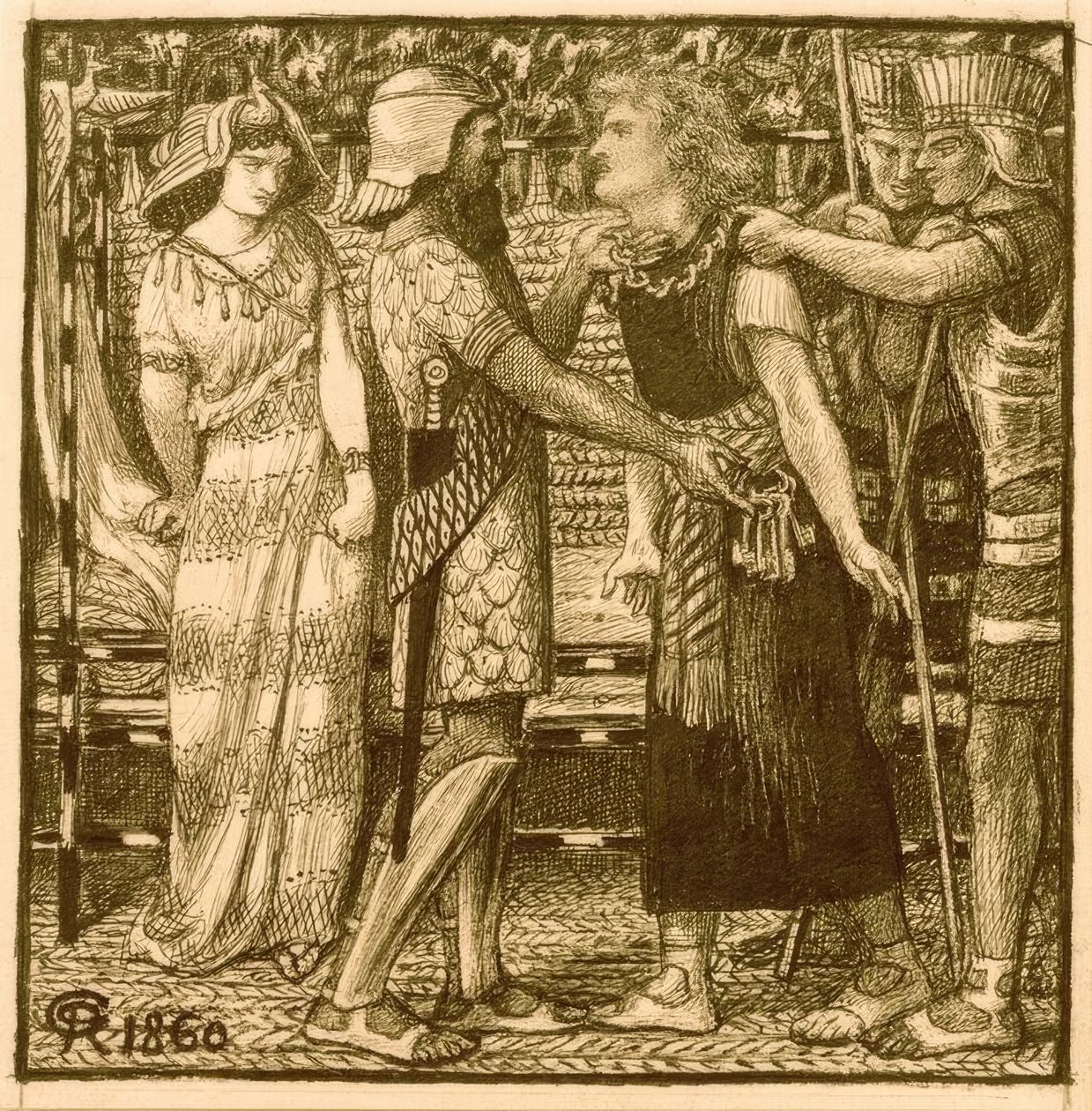 Joseph wird vor Potiphar beschuldigt von Dante Gabriel Charles Rossetti