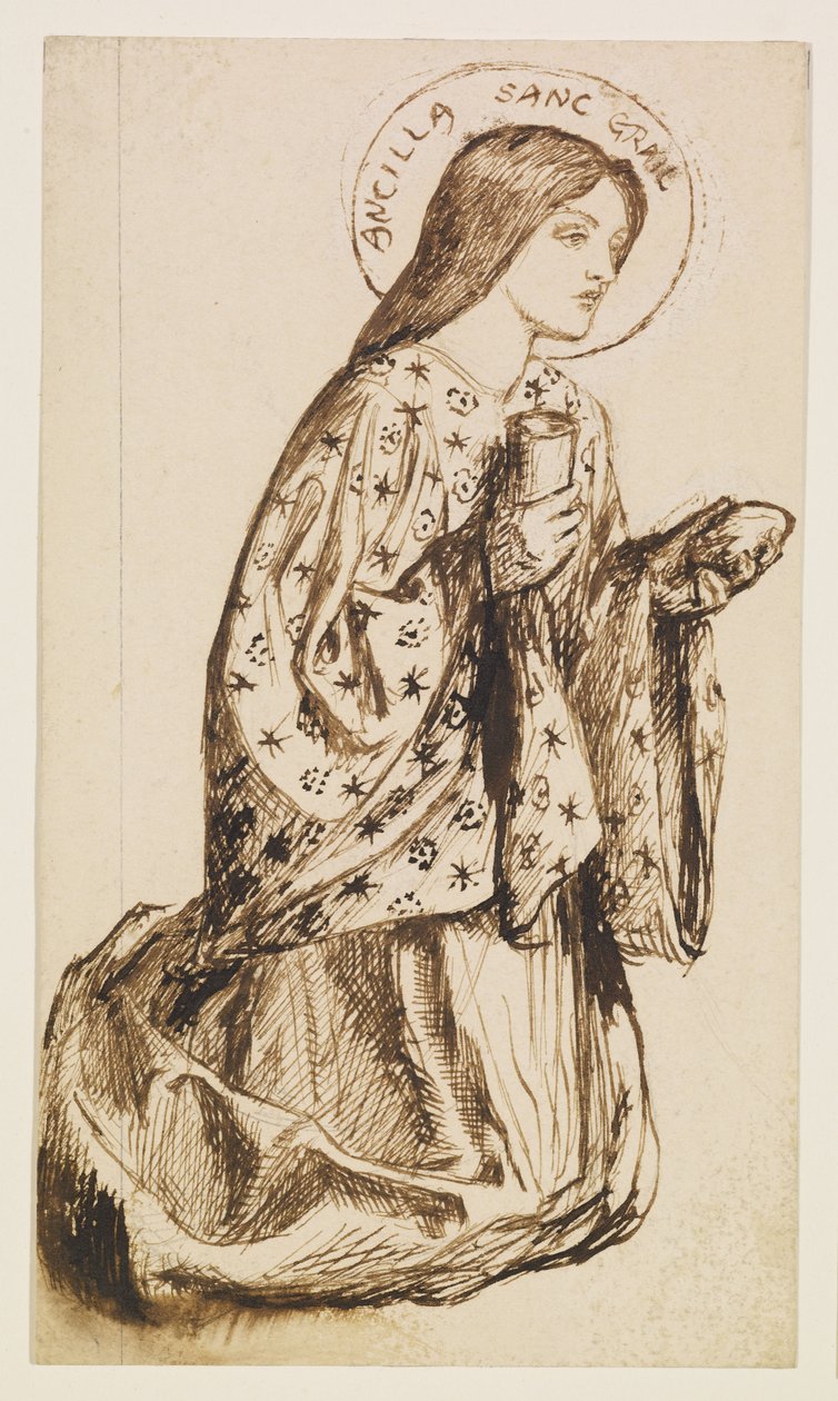 Launcelot am Schrein des Heiligen Grals - Studie für Der Engel des Heiligen Grals von Dante Gabriel Rossetti