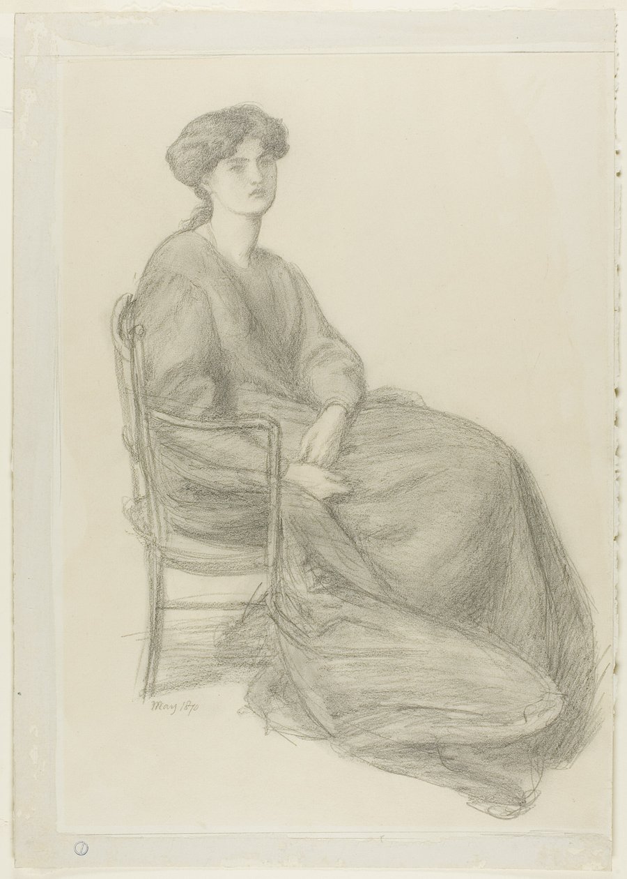 Mrs. William Morris sitzt im Stuhl von Dante Gabriel Rossetti