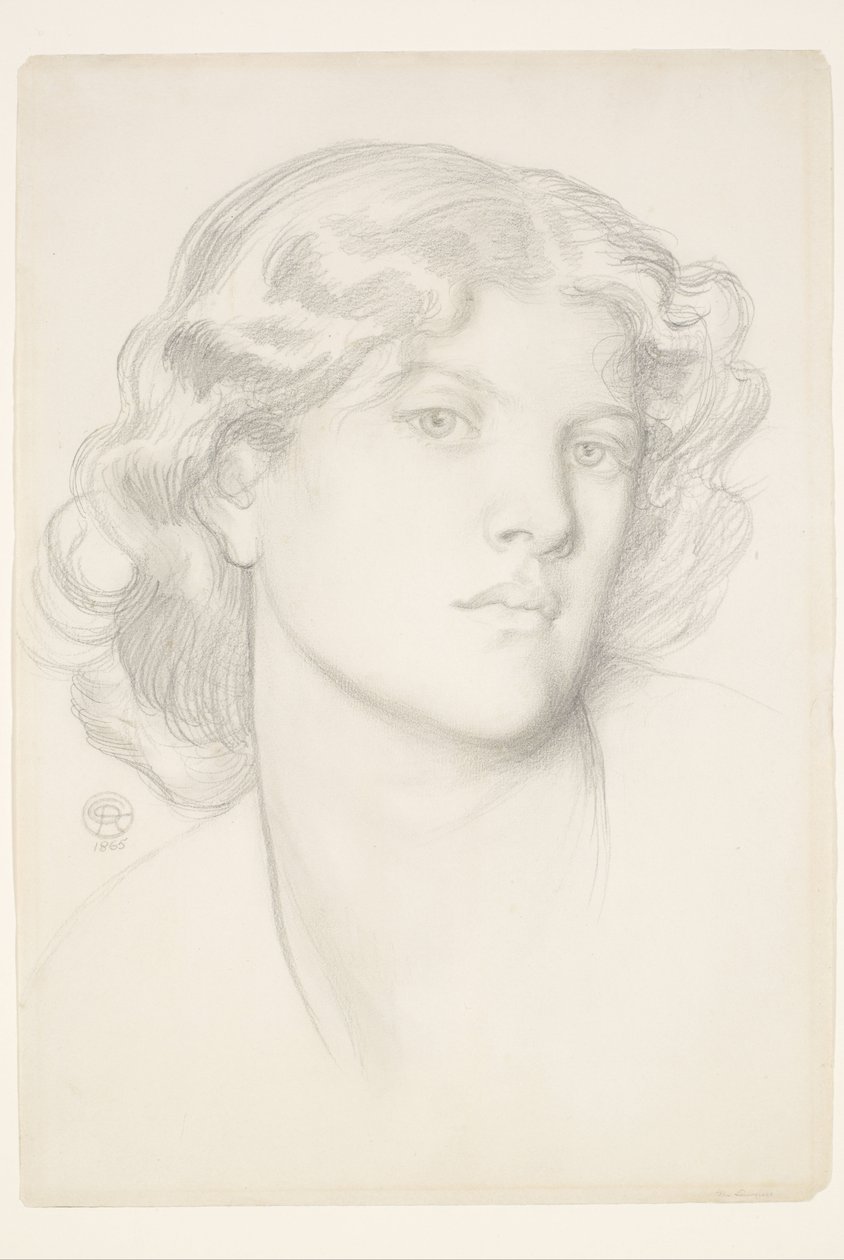 Der blaue Laube - Studie eines weiblichen Kopfes von Dante Gabriel Rossetti