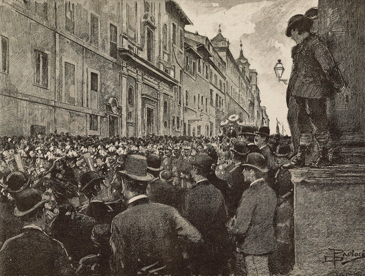 Beerdigung von Agostino Bertani (1812-1886), italienischer Patriot und Politiker, Rom, Italien, Zeichnung von Dante Paolocci, Gravur aus L