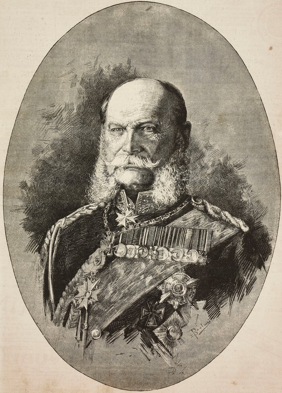 Kaiser Wilhelm I. von Deutschland (1797-1888) im Jahr 1887, Gravur nach Zeichnung von Dante Paolocci, aus L