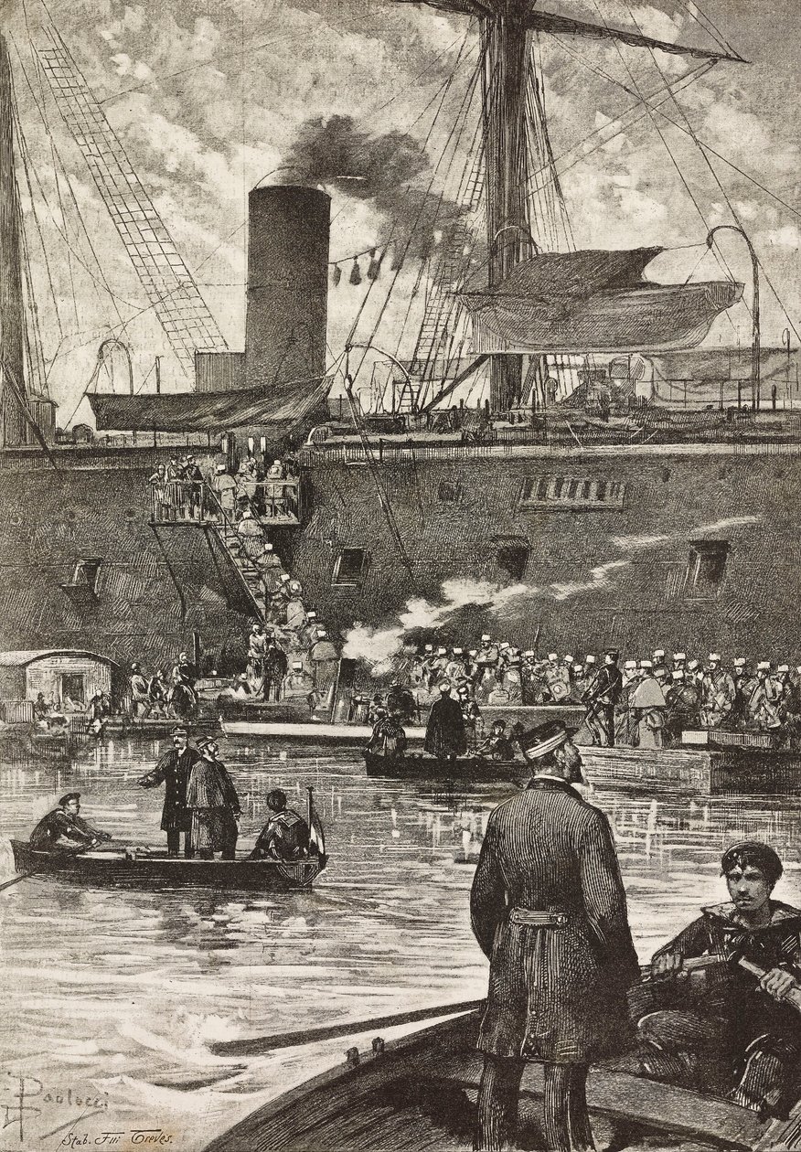 Italienische Soldaten besteigen das Schlachtschiff Principe Amedeo, italienische Expedition im Roten Meer, Neapel, Italien von Dante Paolocci