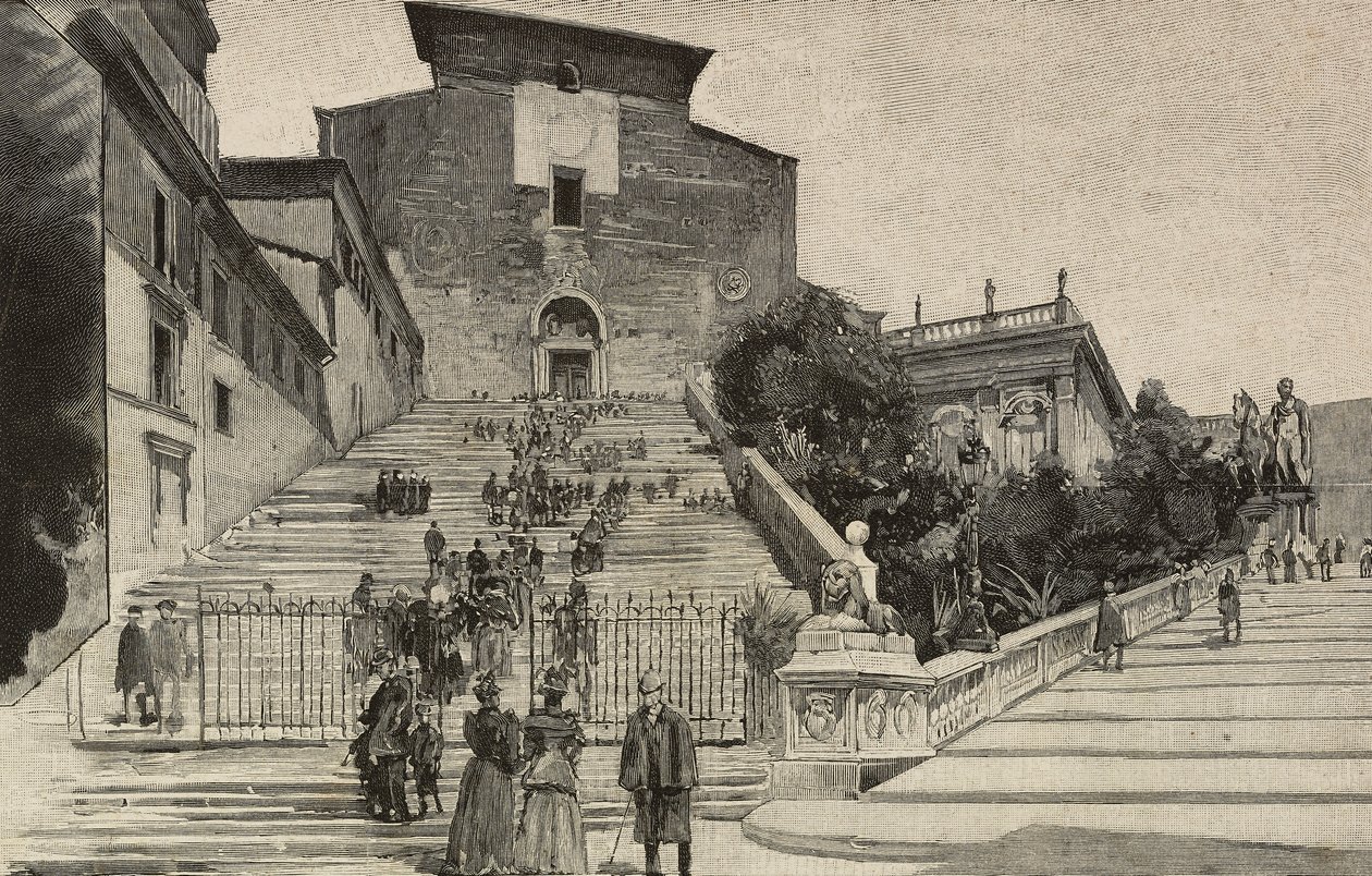 Ansicht der Basilika Santa Maria in Aracoeli, Rom, Italien (Stich nach einer Zeichnung von Dante Paolocci) von Dante Paolocci